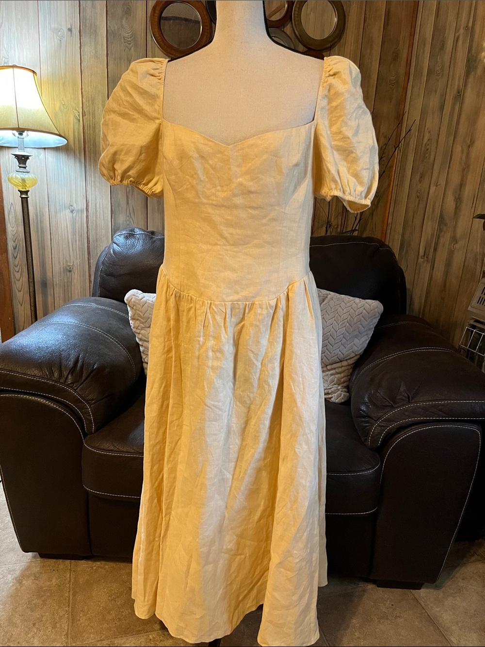 Reformation Davila Linen Dress In Parmesan Boho Milk Maid Prairie - Picture 4 of 12